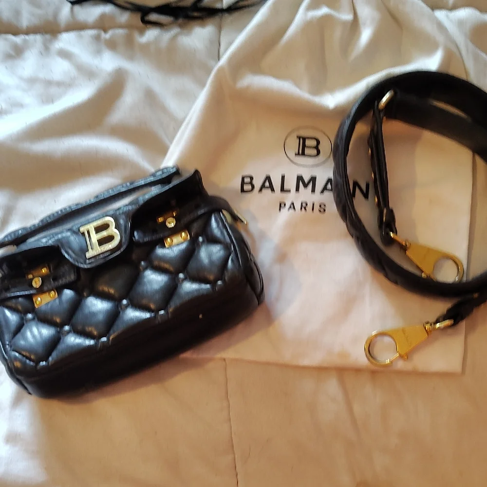 Balmain Black Quilted Crossbody with Gold Accents - Picture 1 of 8